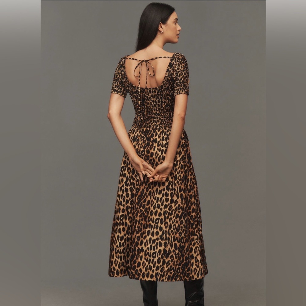 Damson Madder Malinda Smocked Short-Sleeve Midi Dress - US 4 - UK 8 - NWT - 🐆 - Picture 2 of 10